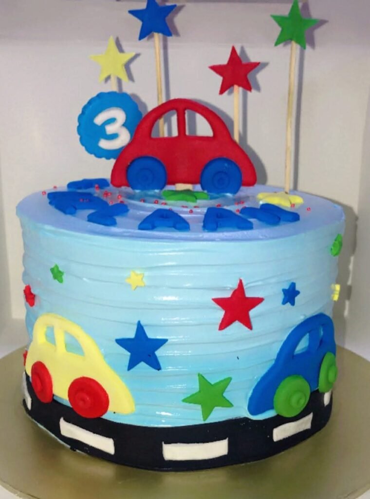 Sky blue car theme cream cake
