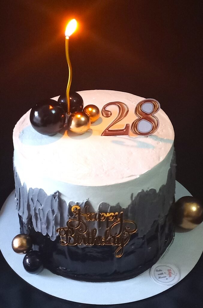 Black, grey and white theme cake