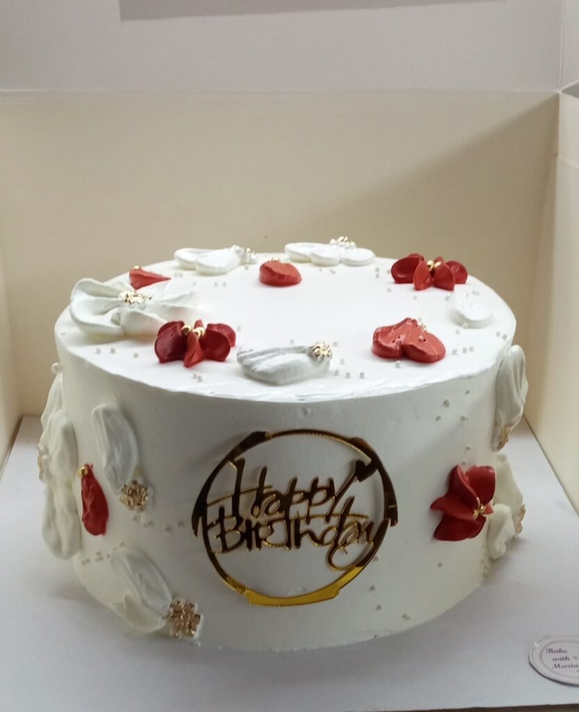 White cake with red hearts