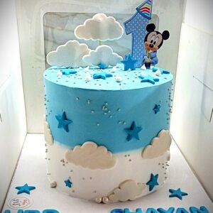 Skyblue and white baby kid birthday cake
