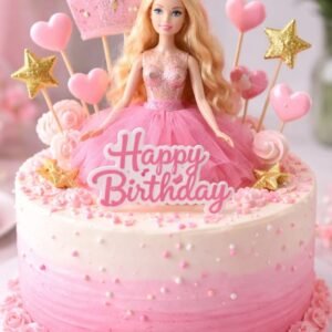 Pink and white Barbie cake