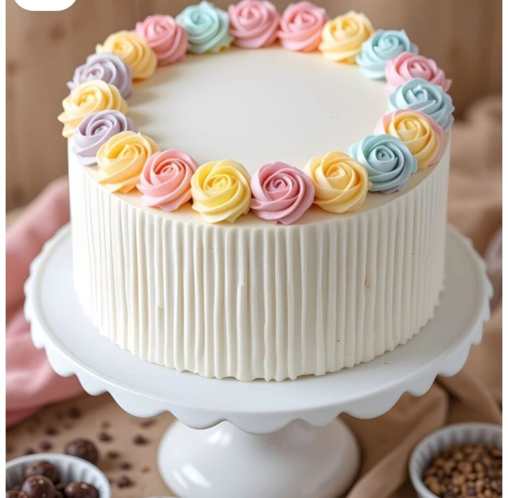White cake with colourful flowers