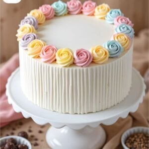 White cake with colourful flowers
