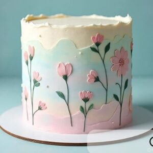 White cake with Pink Flowers