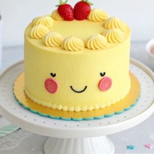Mango flavour cake with fresh strawberries