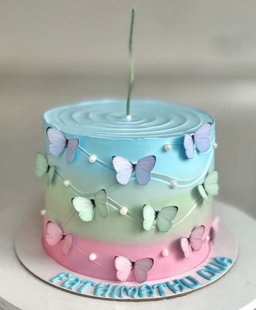 Mix coloured cake with butterflies