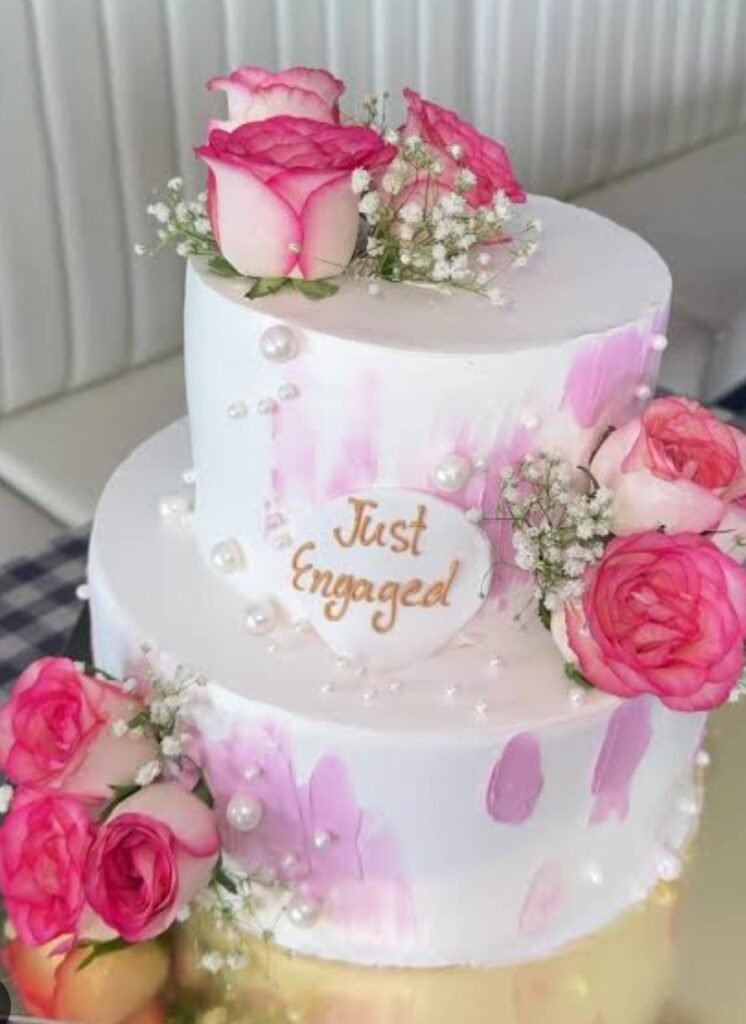 Two tier Engagement cake with pink roses
