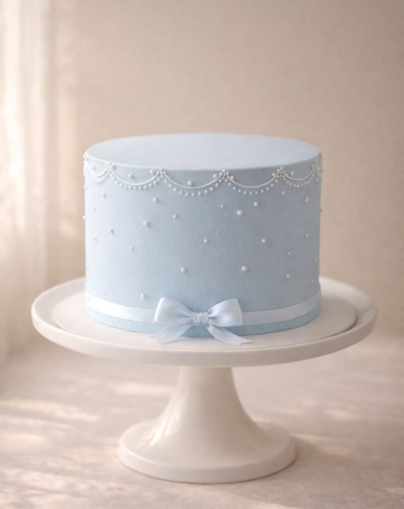Light blue beaded cake with elegent lace