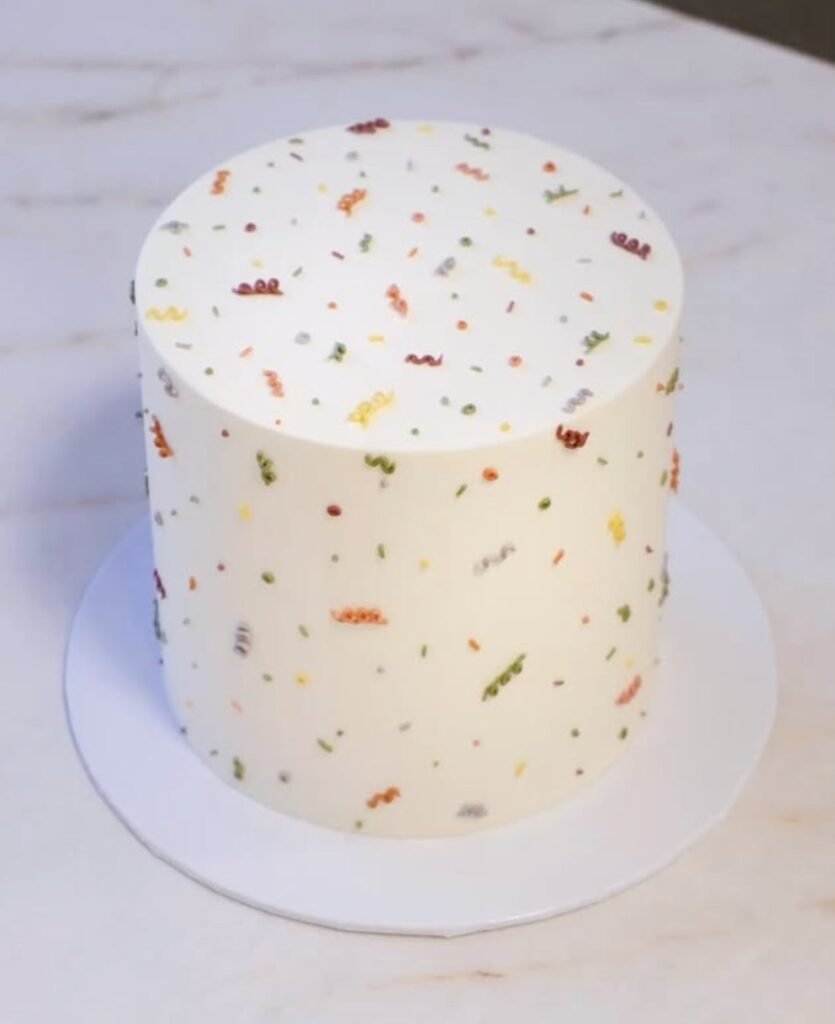 White cake with colorful mosaic design