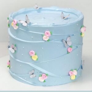 Decent butterfly light blue cake with irregular circumference lines