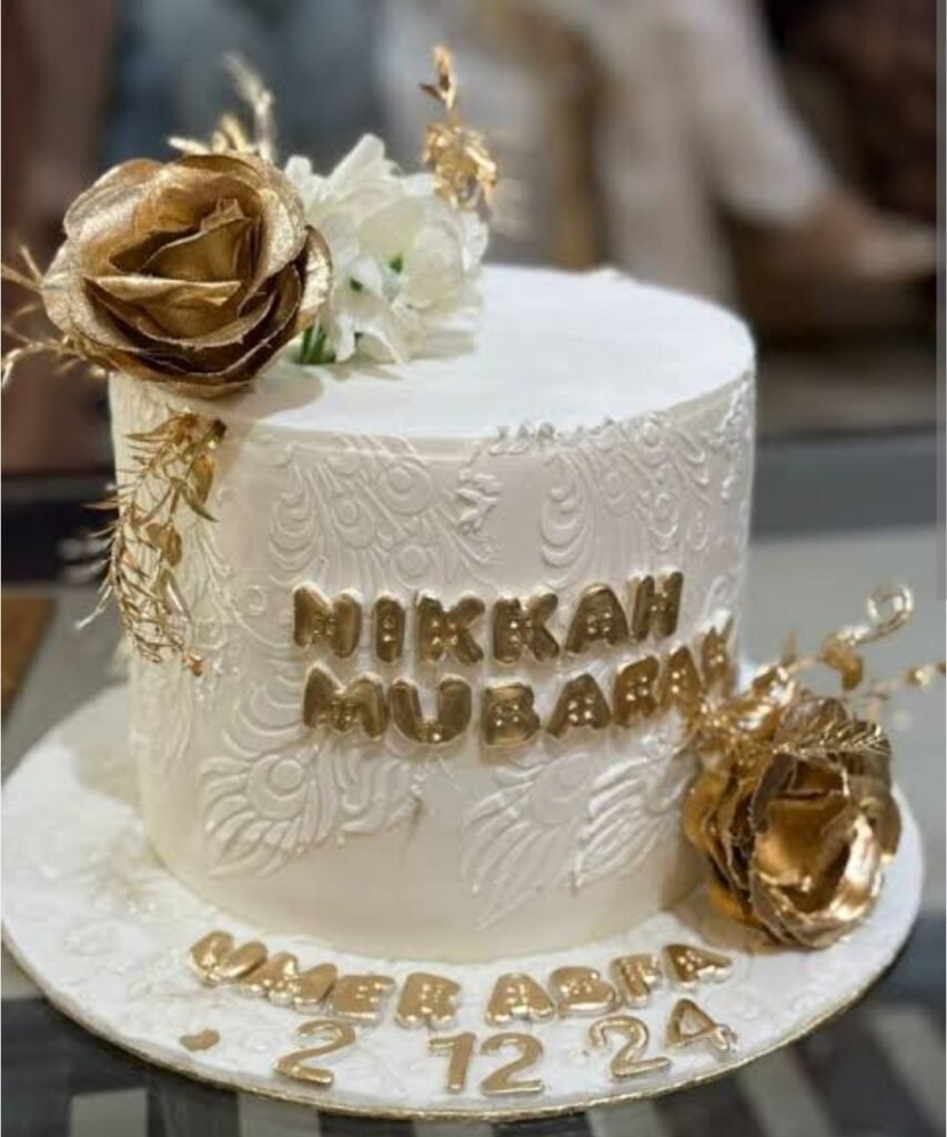 White and gold nikkah theme cake