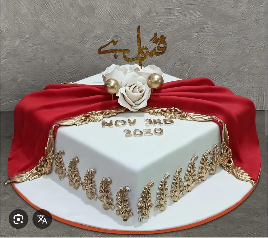 Square nikkah theme with dupatta cake