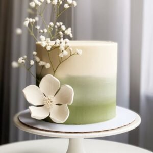Three color cake with flower and baby breath