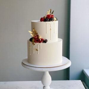 White cake with berries