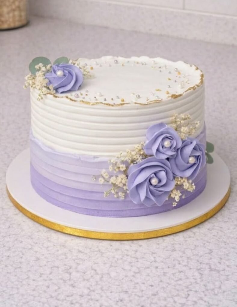 White and purple cream cake