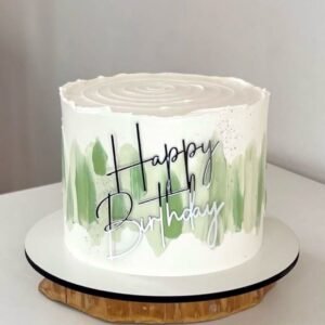 White green theme happy birthday cake