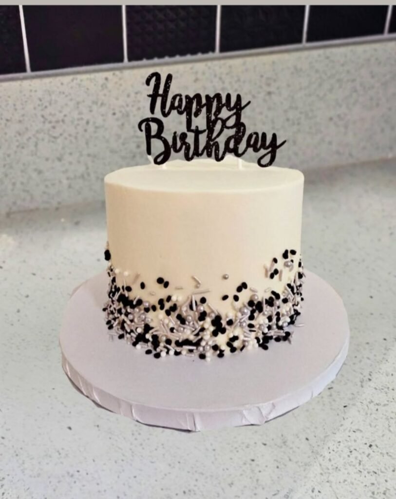 Black and white sprinkles cake