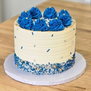 Blue and white sprinkle cake