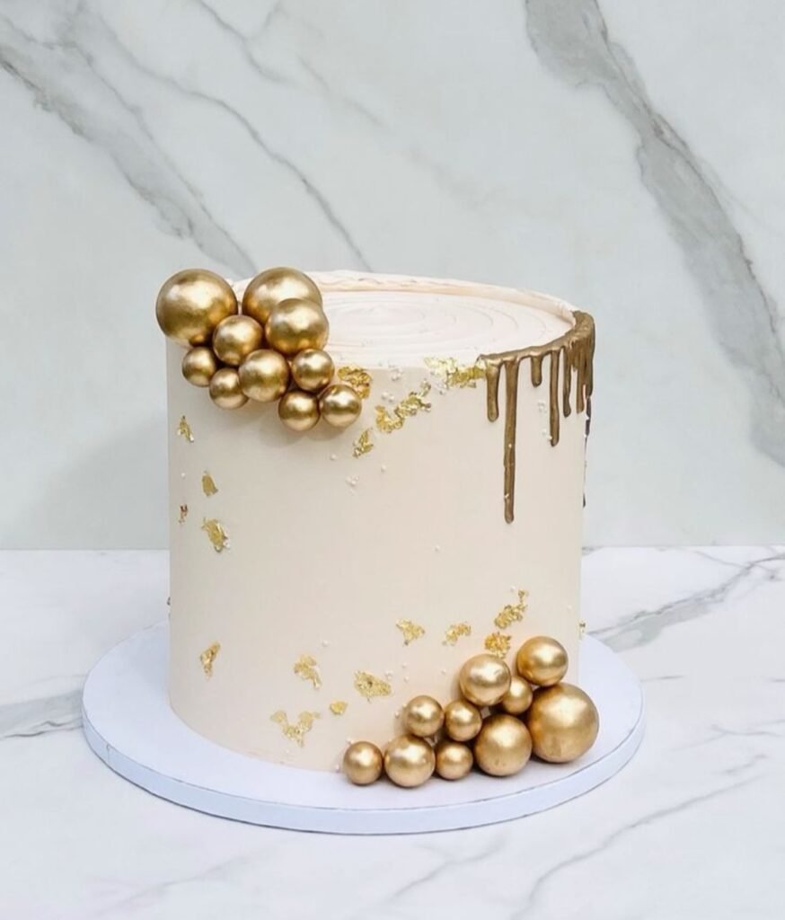 White and golden theme cake