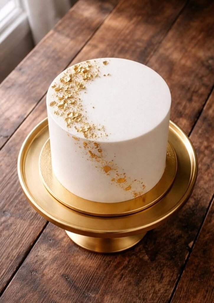 White and golden theme cake