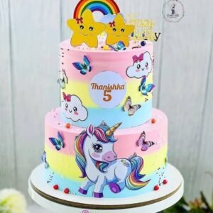 Rainbow unicon theme multitier cake