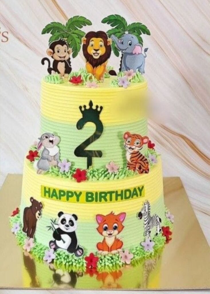 Yellow color jumgle theme cake