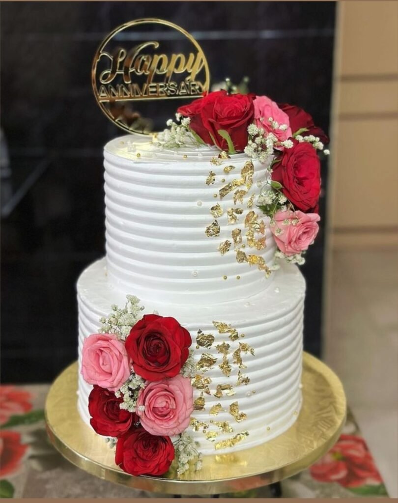 Romantic double tier red rose cake
