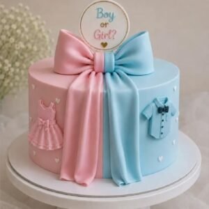 Pink and blue gender revealing cake