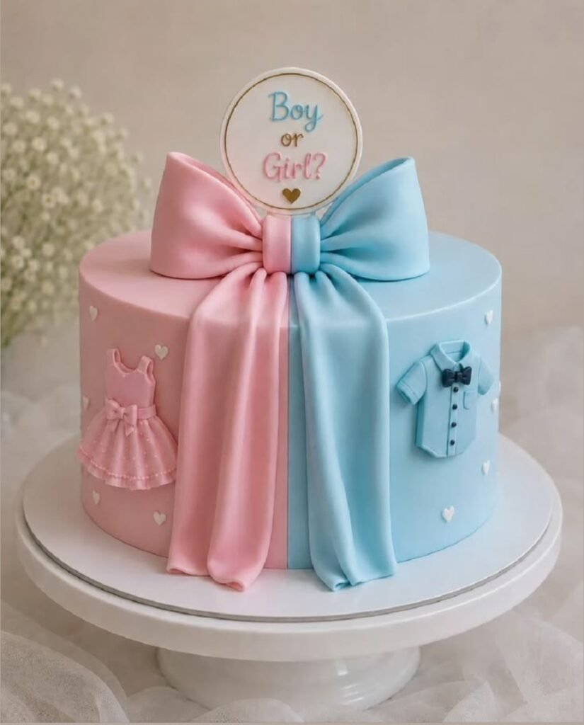Pink and blue gender revealing cake