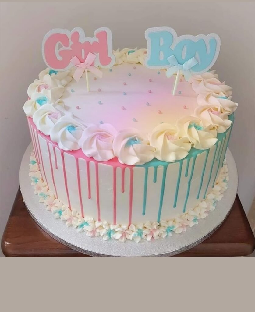 Dripping theme gender revealing cake