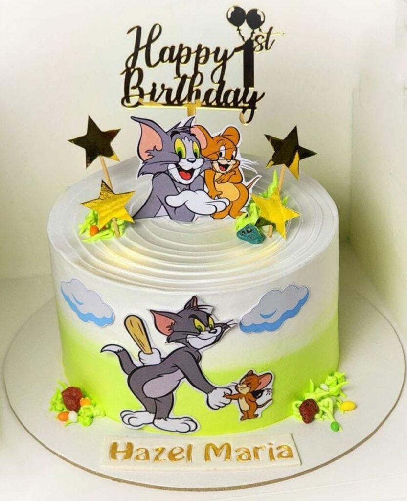 Yellow and white tom and jerry theme kids cake