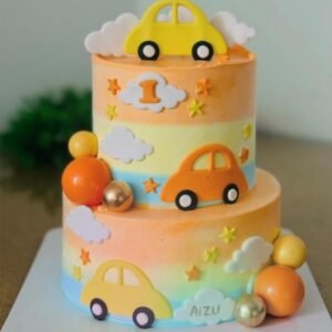 Rainbow multicolor car theme cake for kids