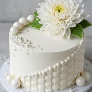 Elegent basket style white cake with flower