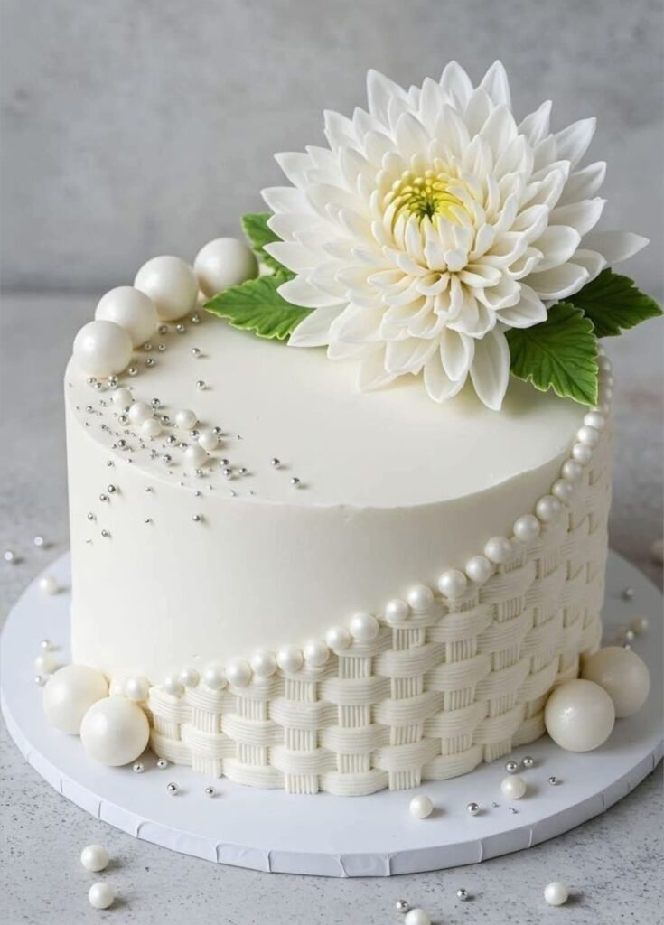 Elegent basket style white cake with flower