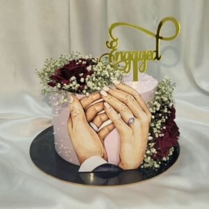 Male and female hand theme engaement cake