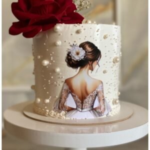 Decent lady piture with red rose cake