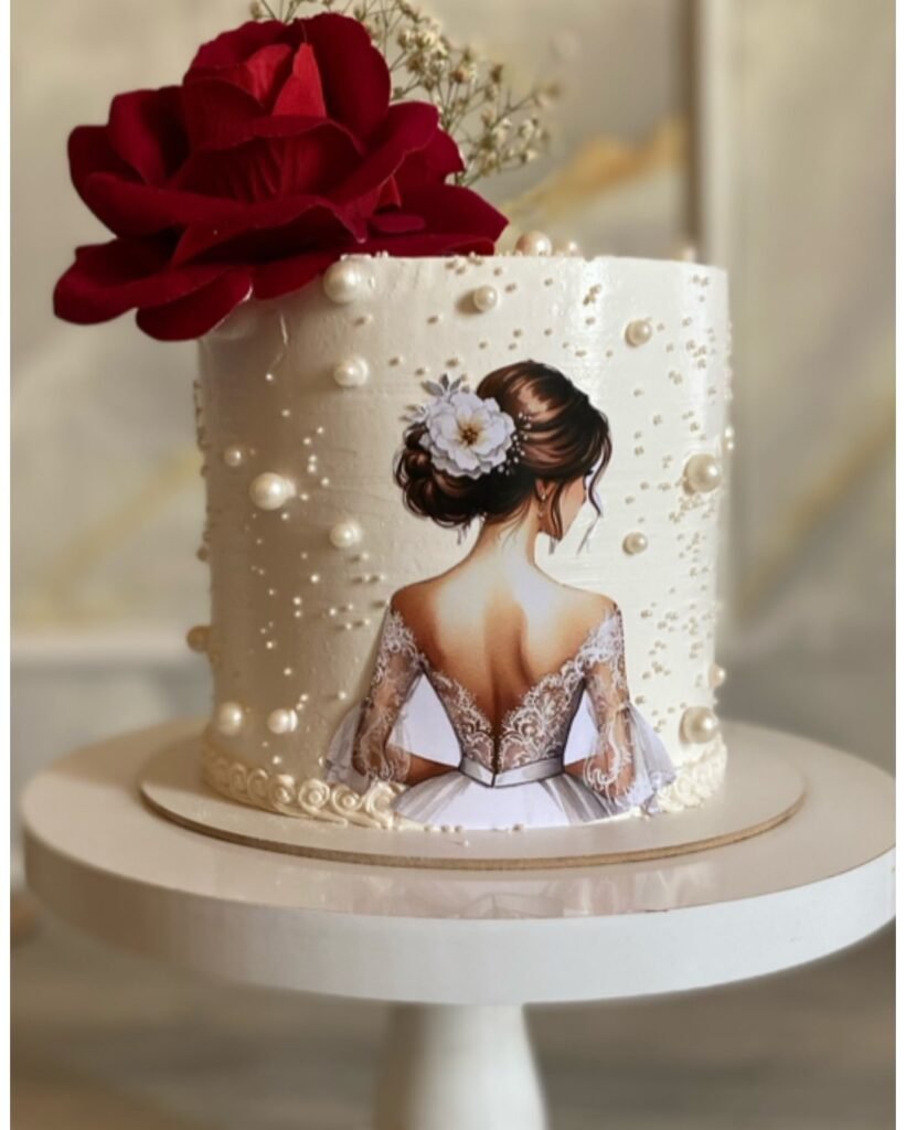 Decent lady piture with red rose cake