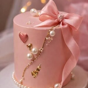 Pinkish tall ribboned elegent cake