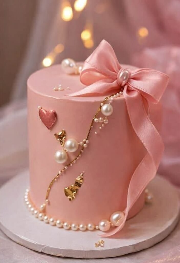 Pinkish tall ribboned elegent cake