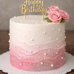 Pink and white cake with pink roses