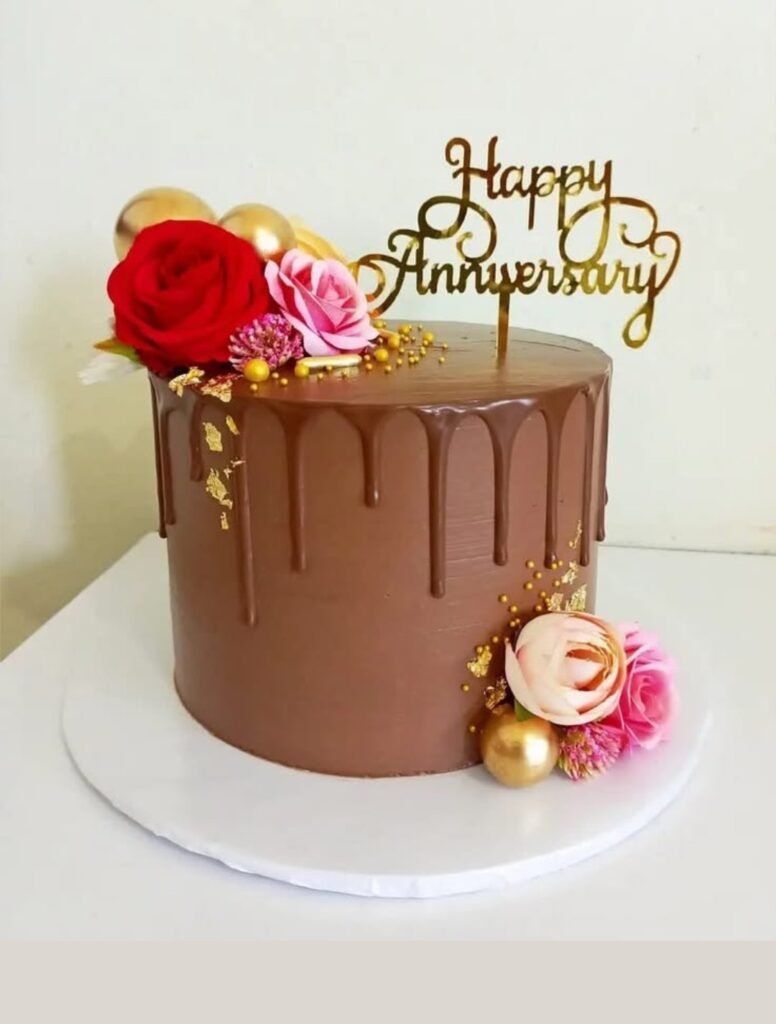 Chcolate dip cake with red roses