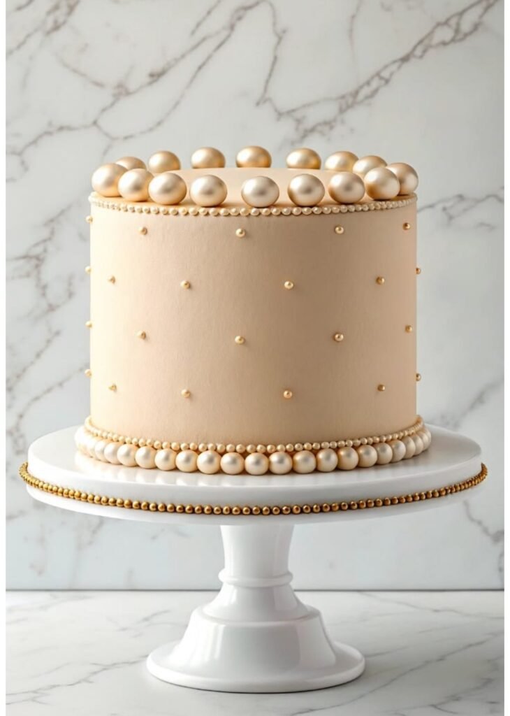 Beige color cream cake with beads
