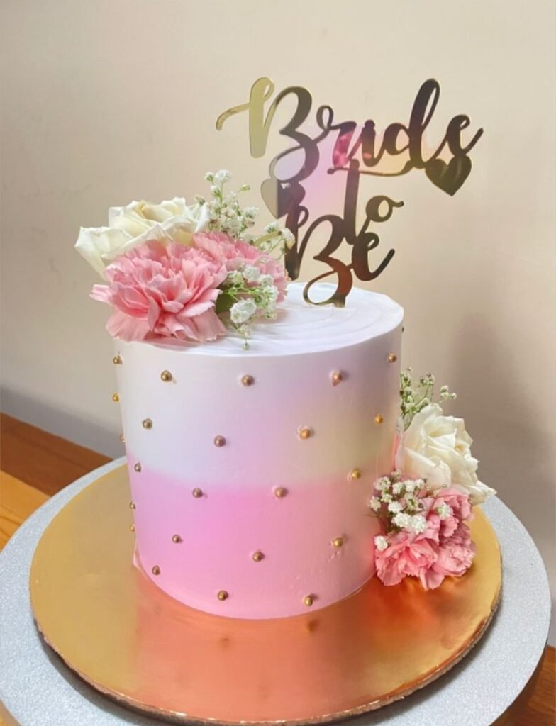 Bride to be pink and white cake