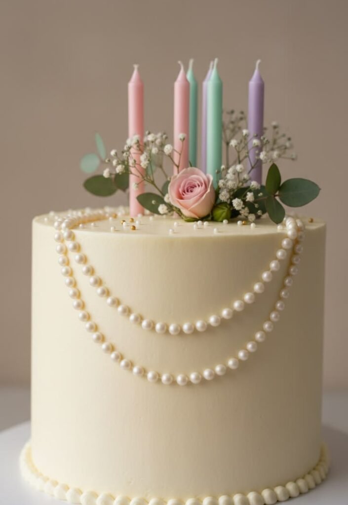 Off white cake with pearl lace