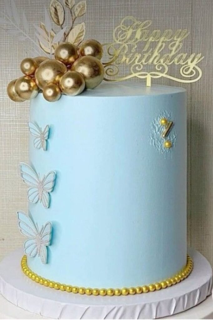 Sky blue cake with golden balls